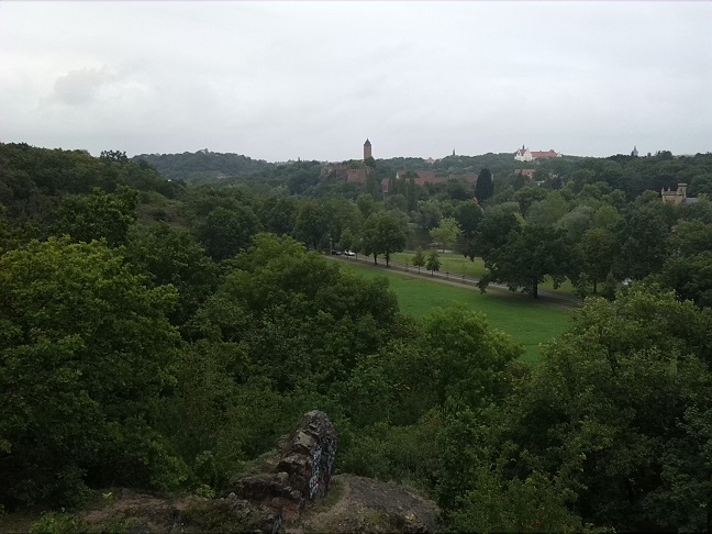 12a-Blick Von Felsen Amselgrund Nach Nordosten Über Talstraße & Saale Zu Bergzoo & Burg Giebichenstein & TMG (1)