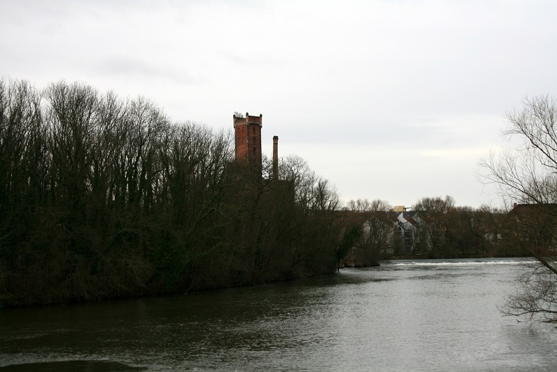28a-Halle Untere Aue Weg Zwischen Pulverweiden & Rabeninsel Blick Von Brücke Zu Rabeninsel Nach Südosten Zu Mühlwerder & Saale & Hildebrandschen Mühle & Saalewehr