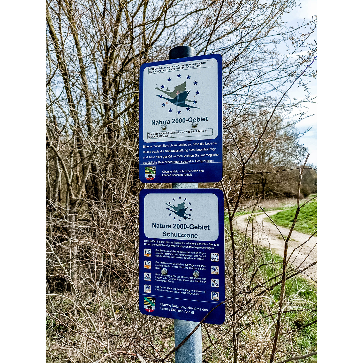06-Merseburg-Probstei-Fasanerie - Blick nach Südosten auf Natura 2000 - Schilder in Richtung Alte Saale